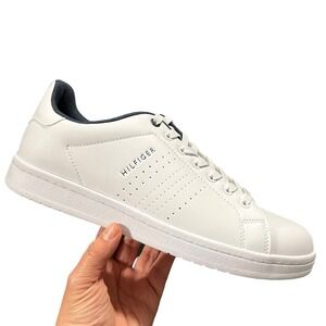 Tommy Hilfiger Men's Casual Sneakers Size 10.5 White Navy Blue Faux Leather